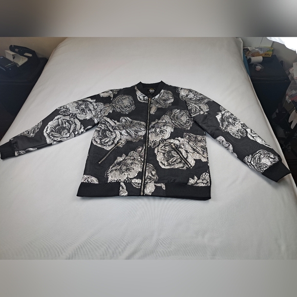 JOGAL Men's Floral Embroidered Satin Bomber Jacket Size M - Picture 11 of 15